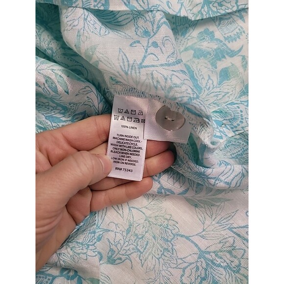 Sigrid Olsen 100% Linen Floral Popover Blouse Button Side Detail Women's 2X Plus - Picture 5 of 7